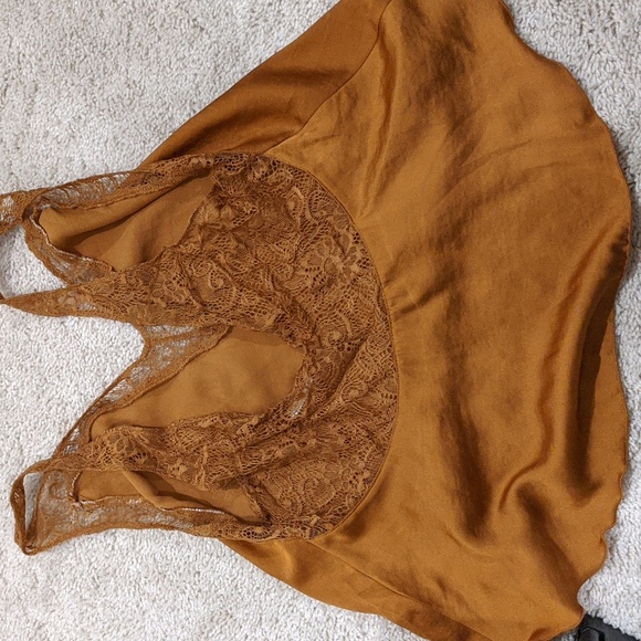 Free People Lace Trim Tank Top in Mustard - Picture 2 of 3